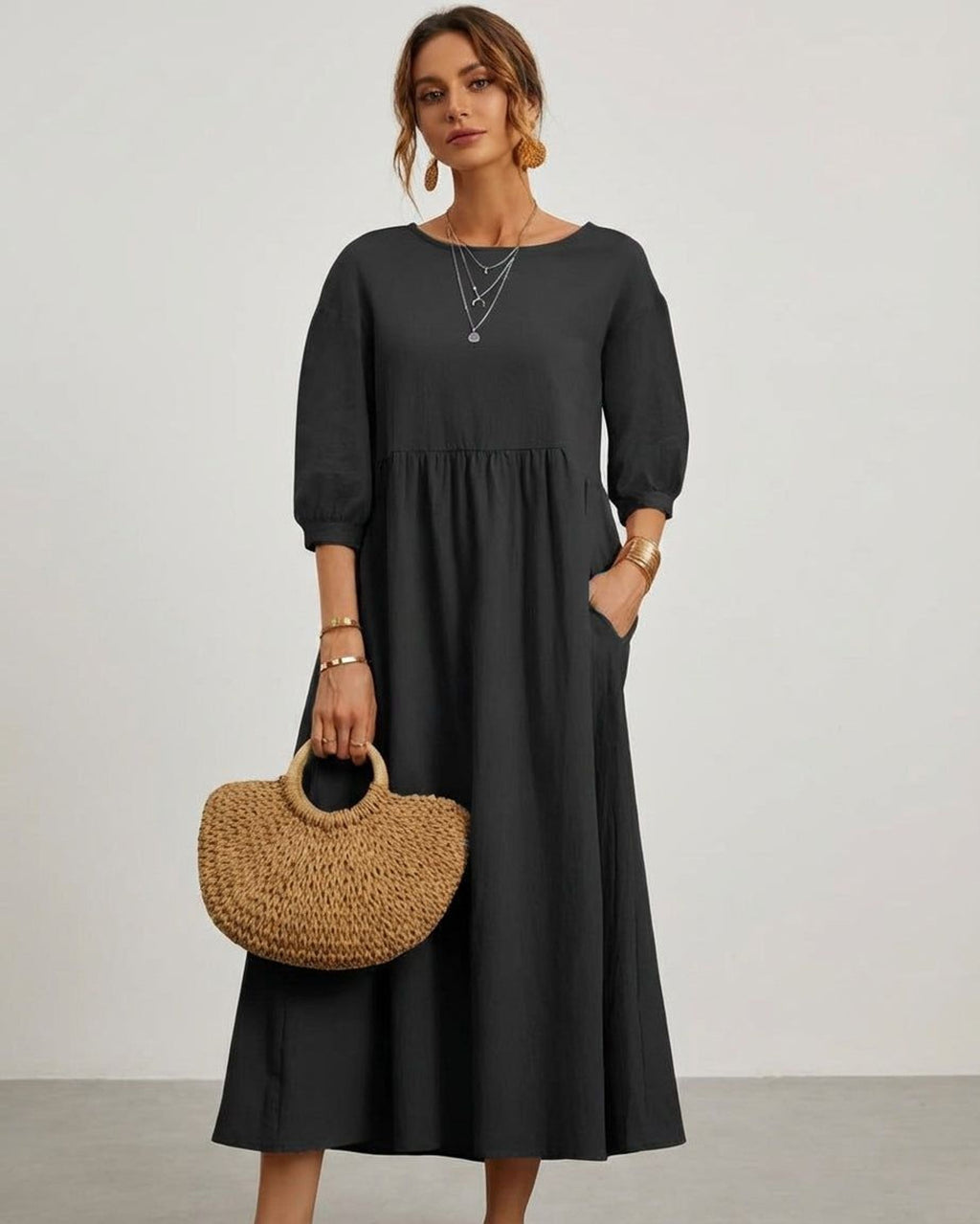 Elodie Varn | Women's Cotton Linen Midi Dress