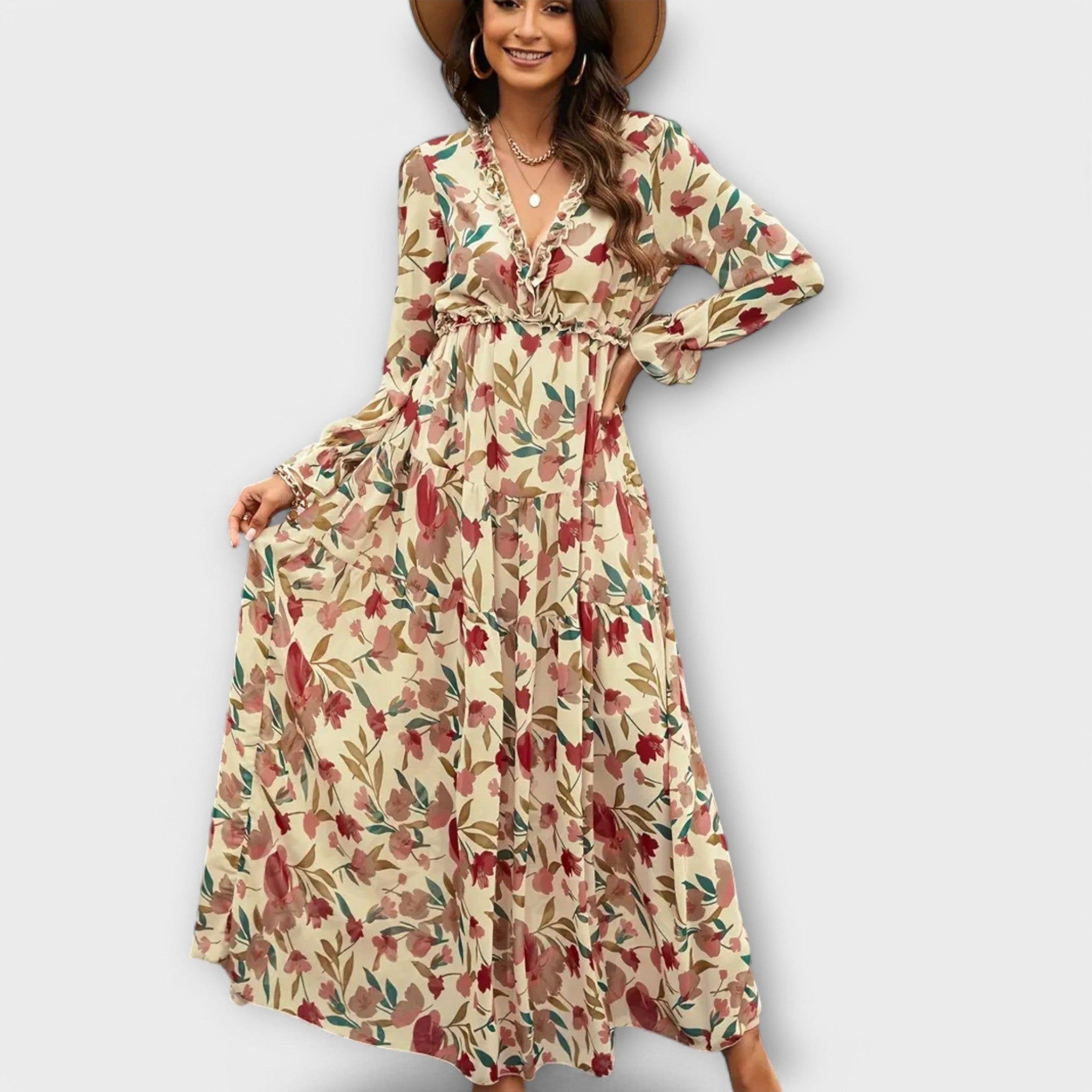 Elara Voss | Women's Pleated Floral Maxi Dress