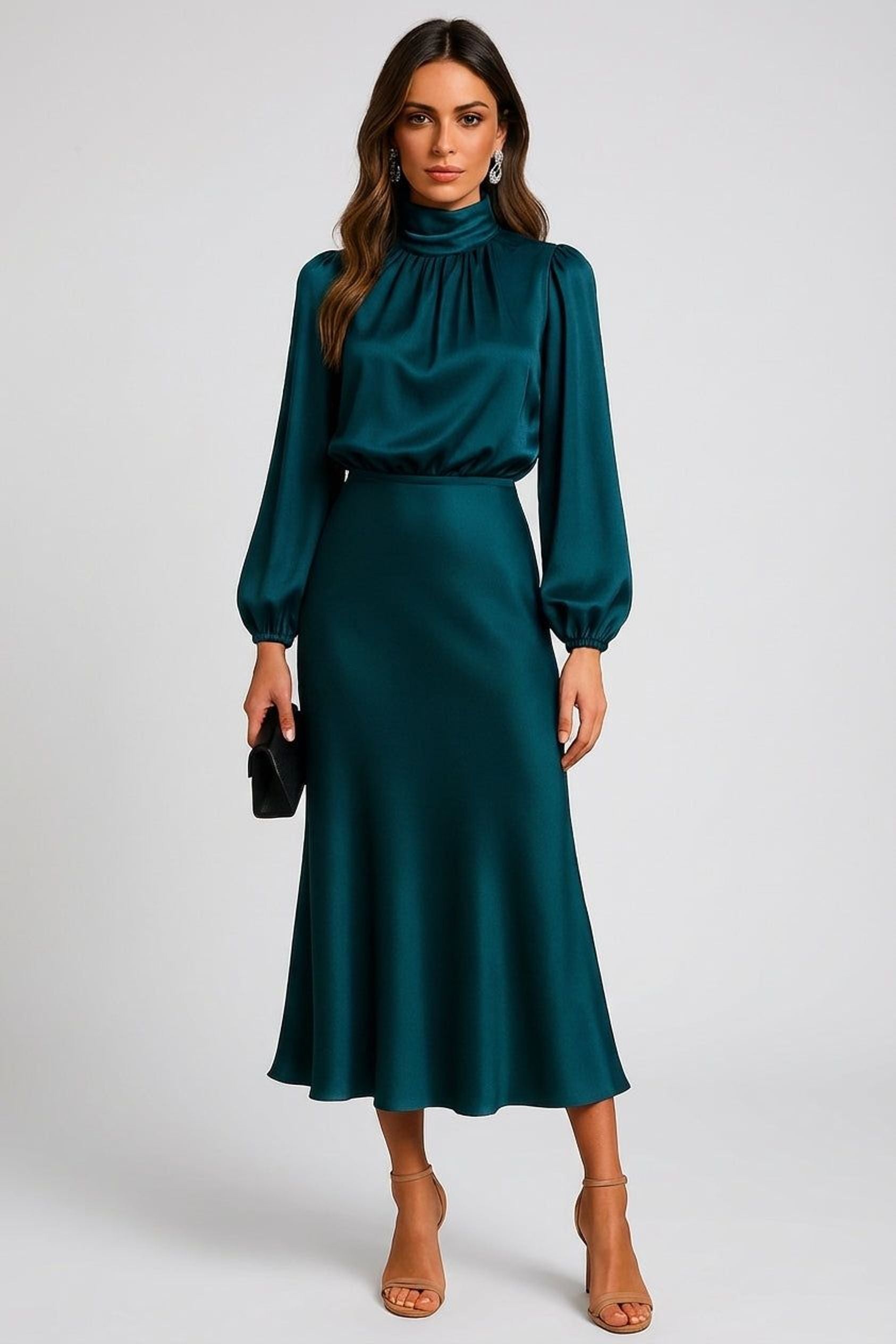 Elodie Vire | Women's Long Sleeve High Neck Midi Dress