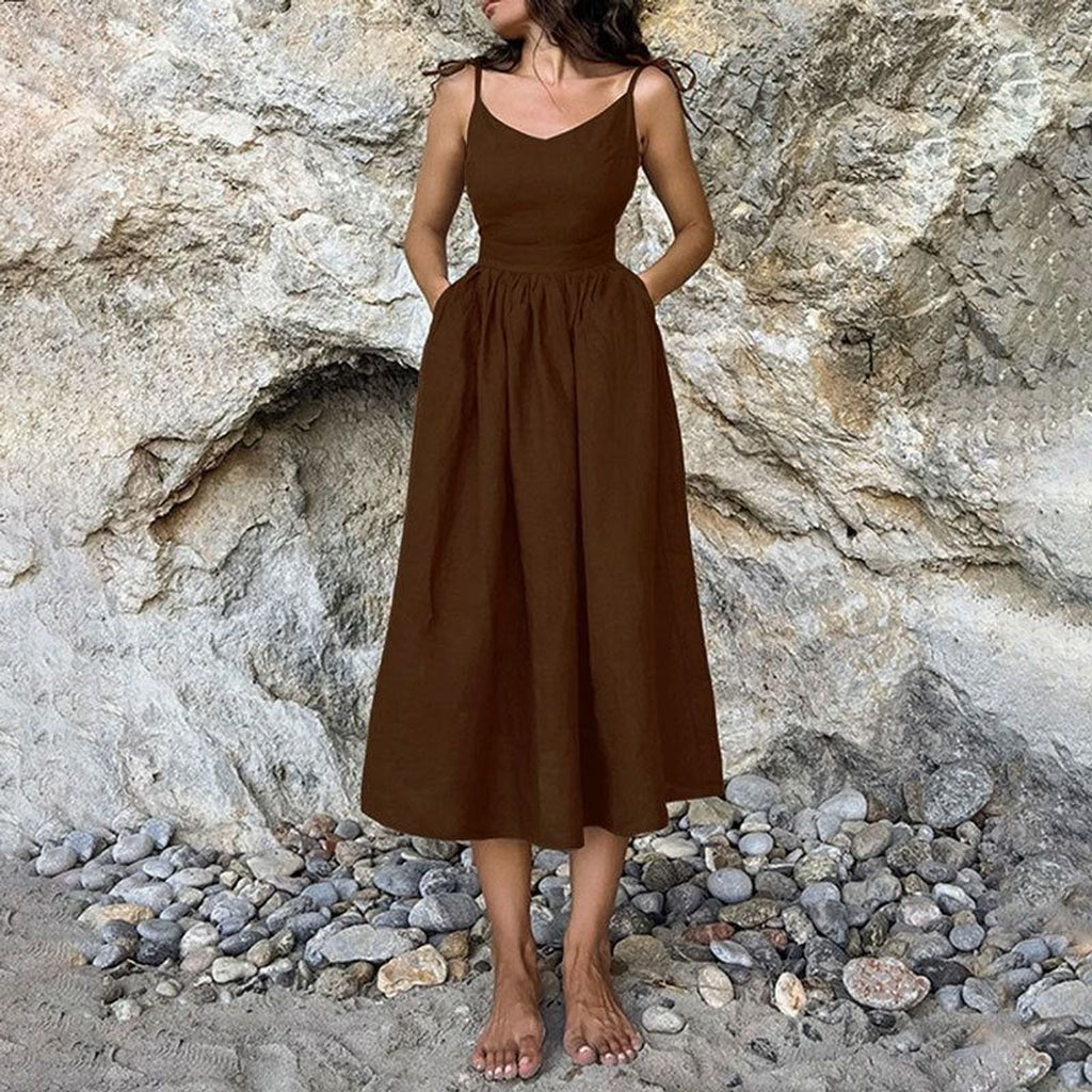 Elodie Venn | Women's Linen Adjustable Midi Dress