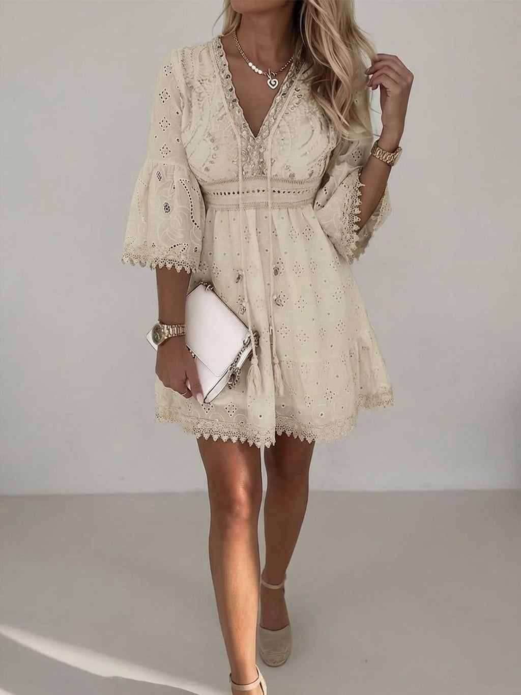 Elodie Fynn | Women's Lightweight Summer Dress Beige White