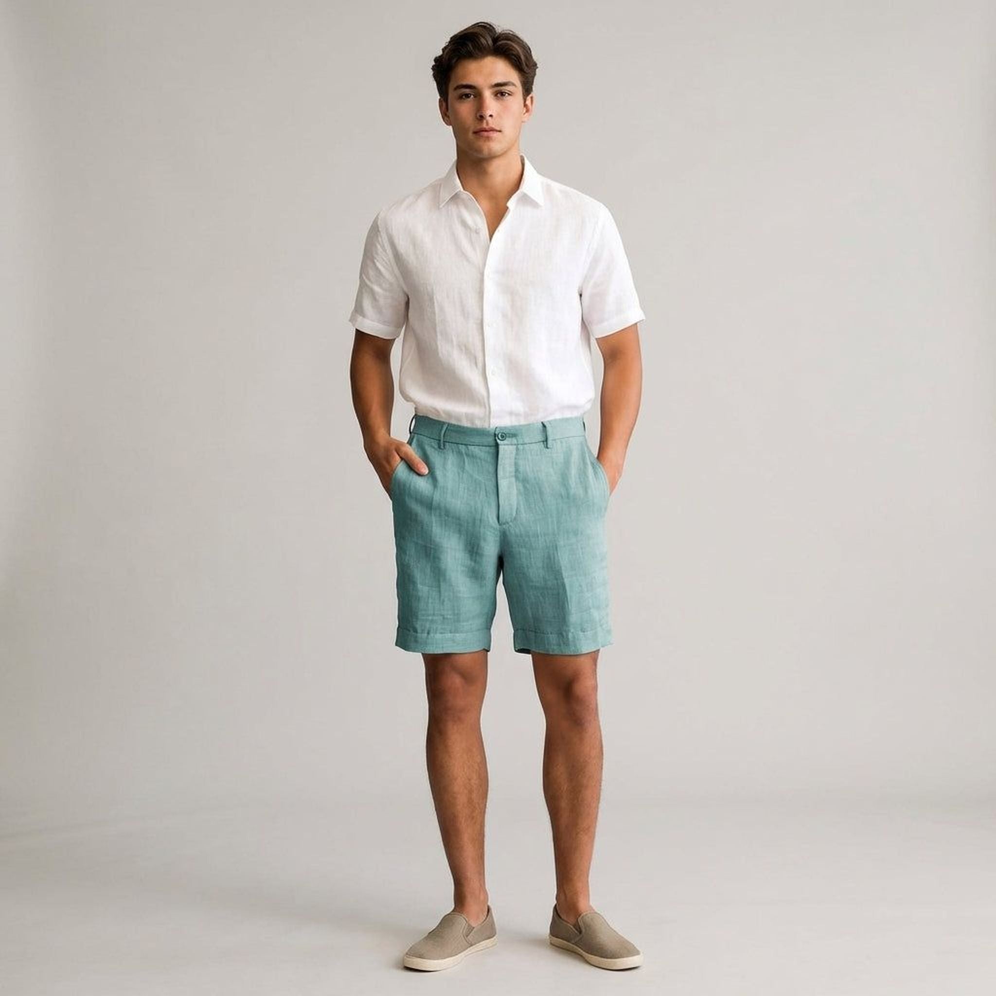 Luca Venn | Men's Relaxed Fit Linen Shorts Khaki