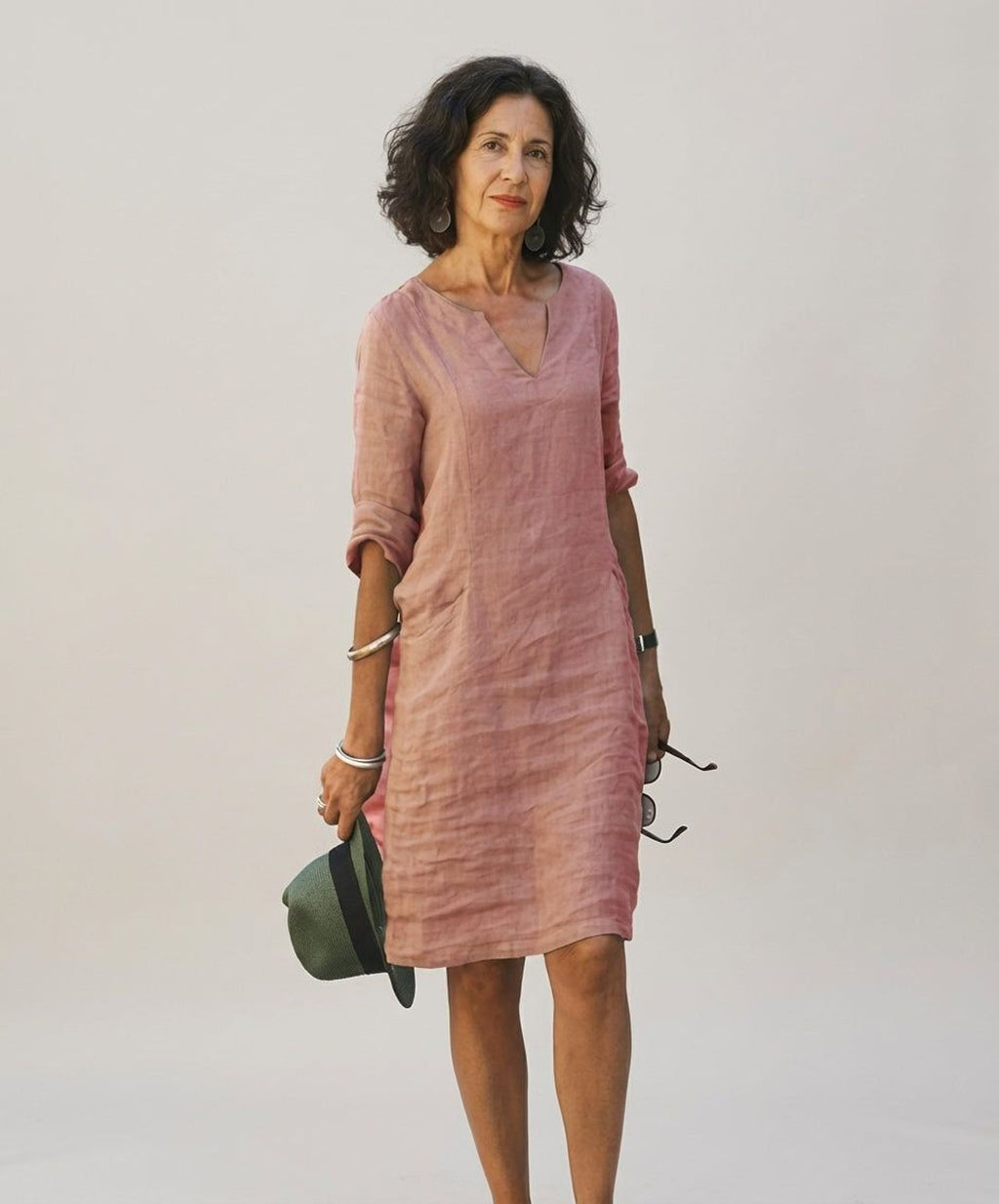 Céleste Faye | Women's Linen V-Neck Casual Dress
