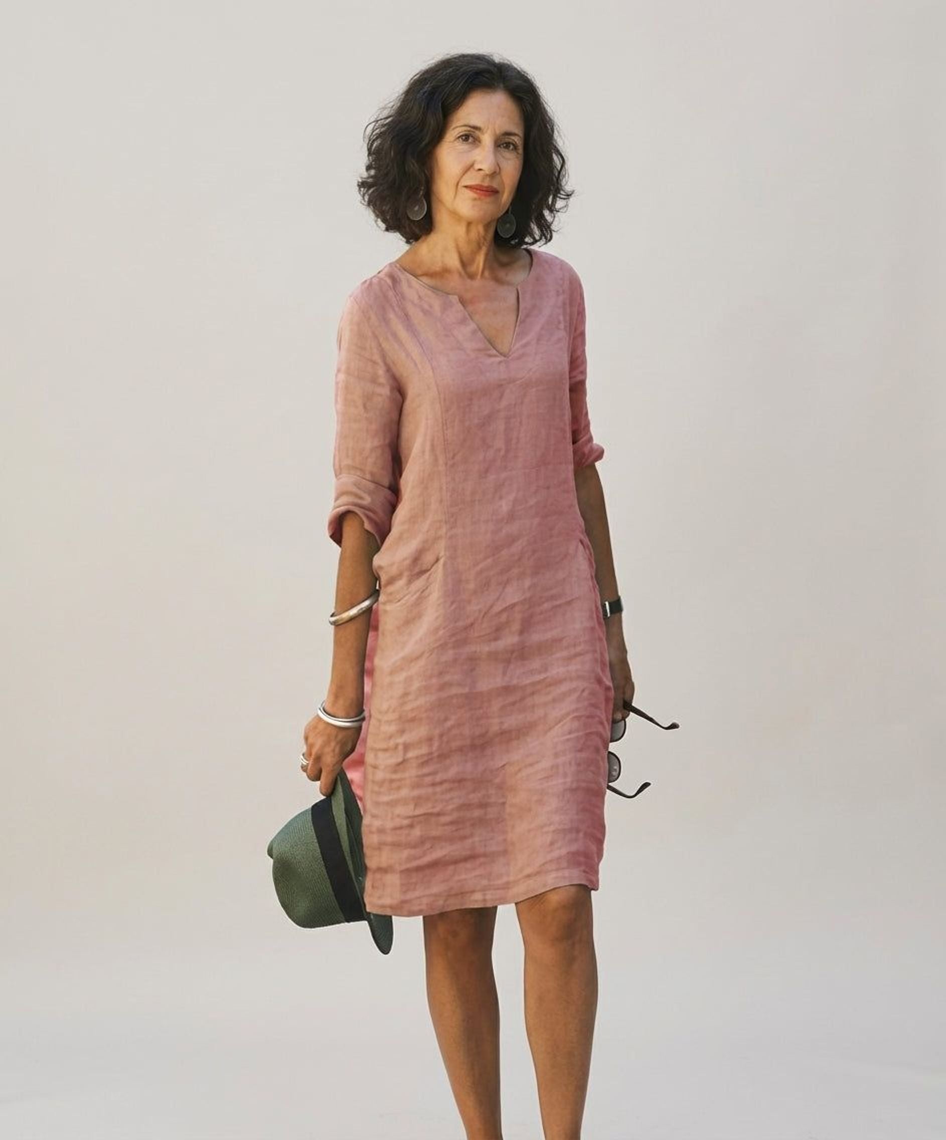Céleste Faye | Women's Linen V-Neck Casual Dress