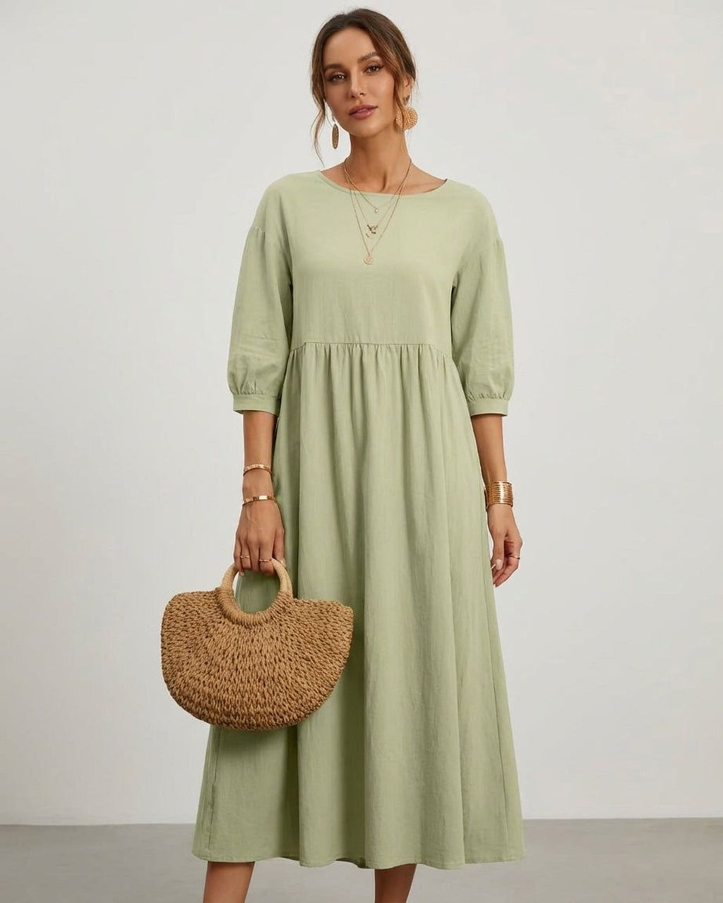 Elodie Varn | Women's Cotton Linen Midi Dress