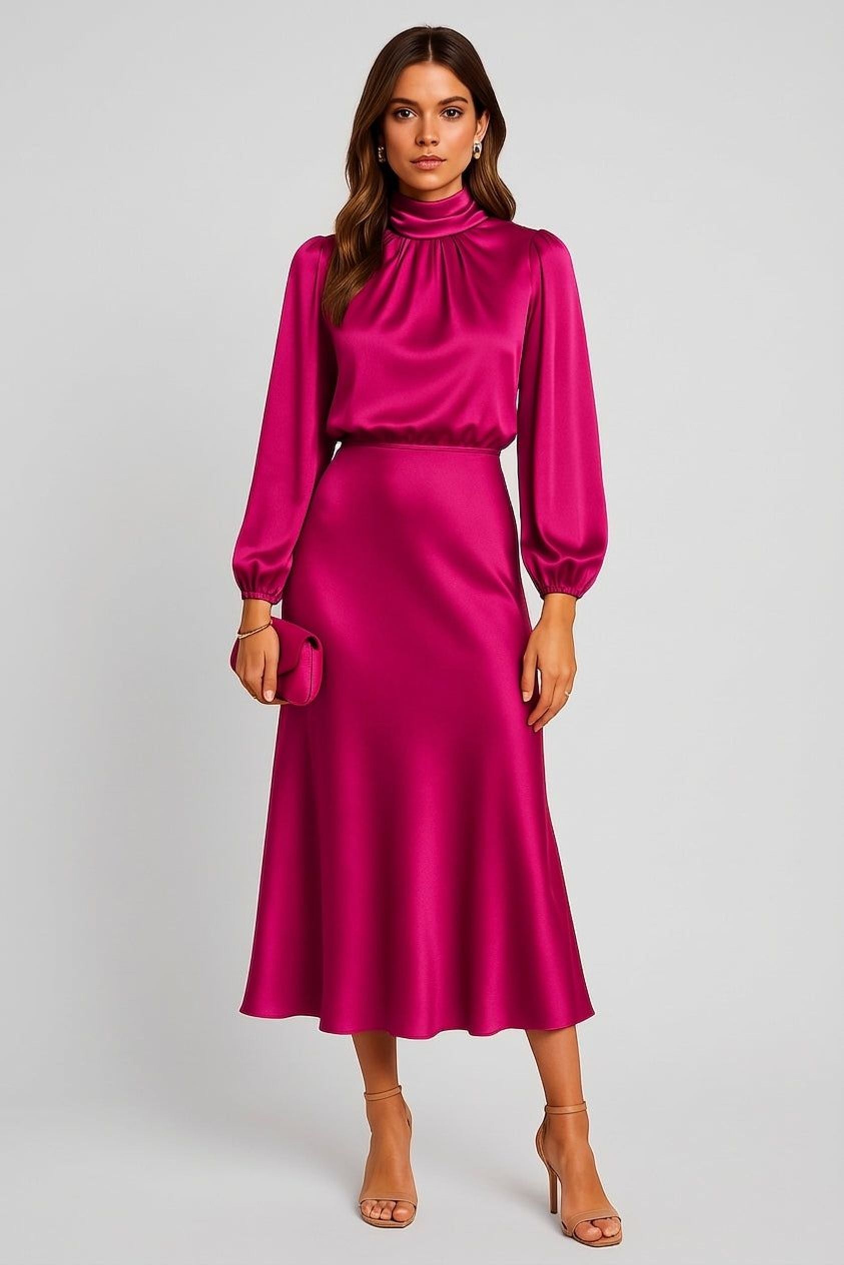Elodie Vire | Women's Long Sleeve High Neck Midi Dress