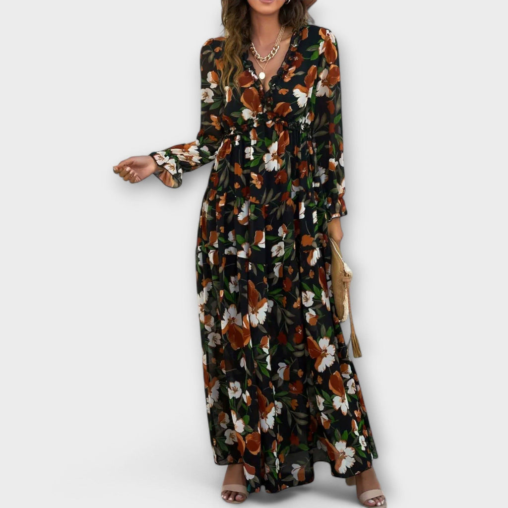 Elara Voss | Women's Pleated Floral Maxi Dress