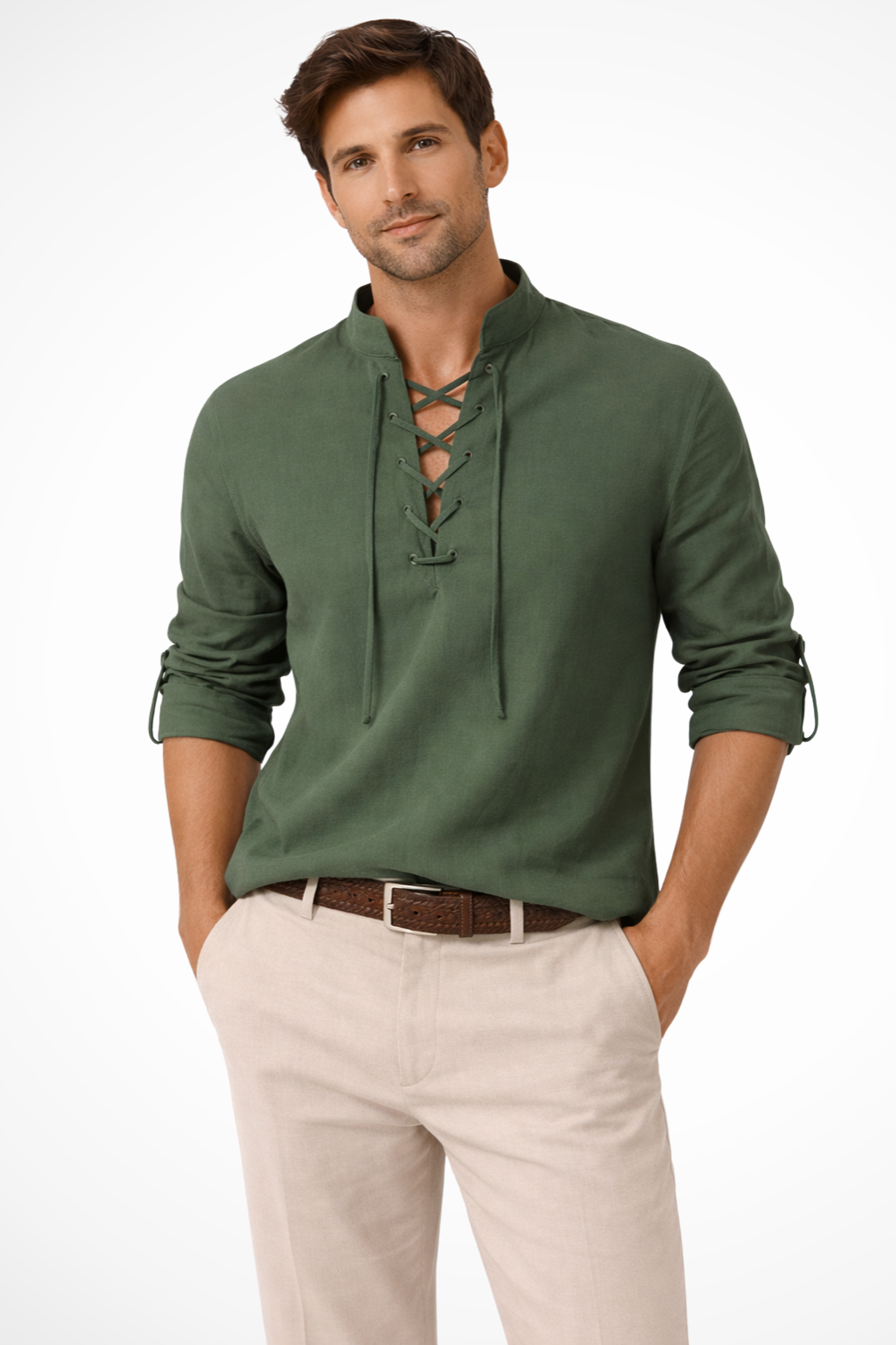 Luca Virelli | Men's Casual Lace-Up Linen Shirt