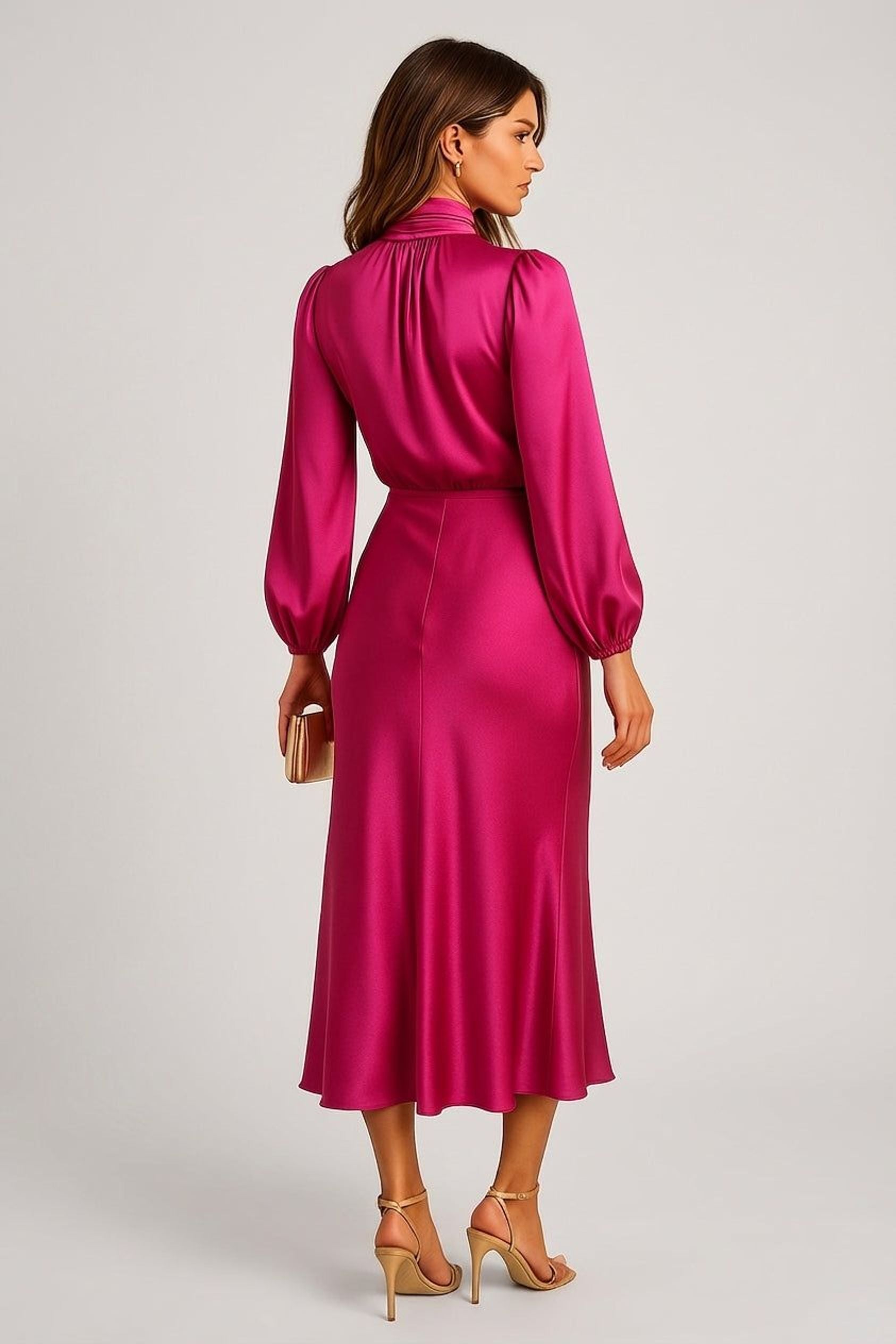 Elodie Vire | Women's Long Sleeve High Neck Midi Dress