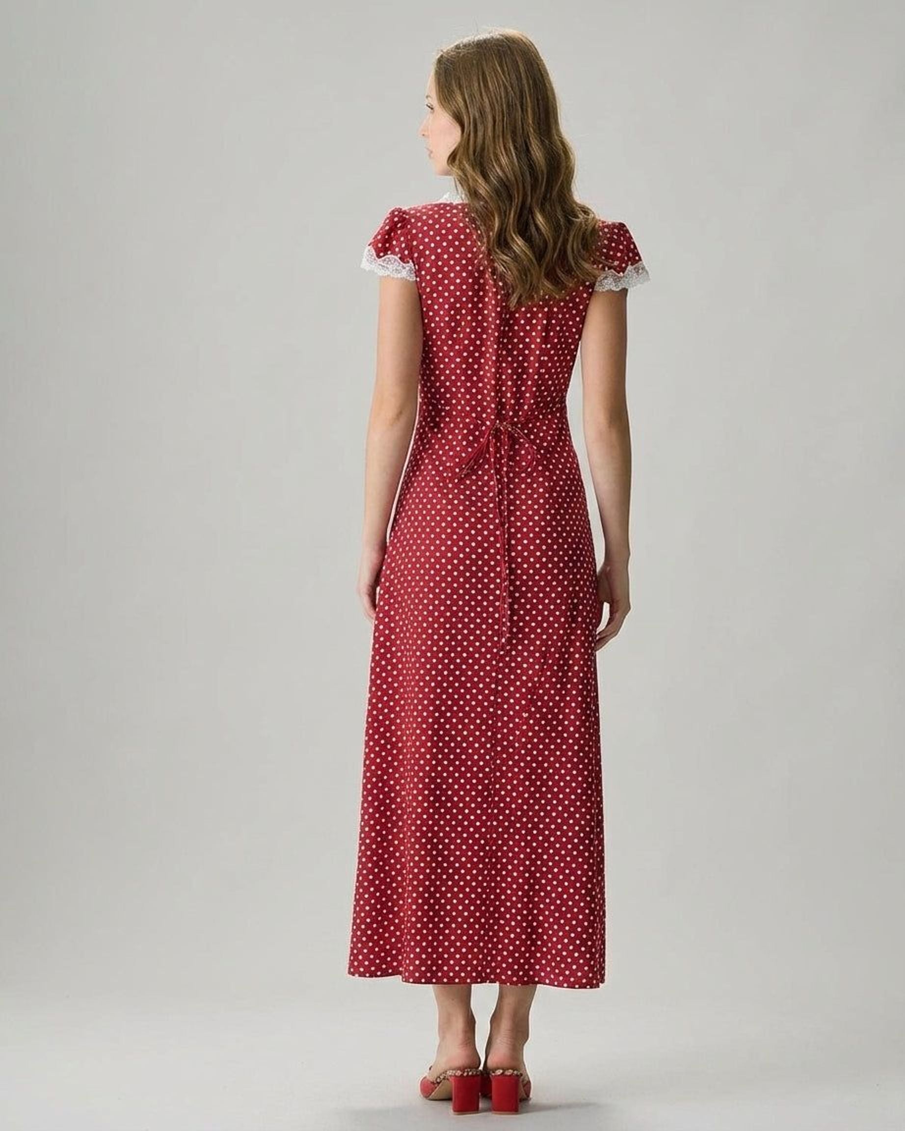 Elara Voss | Women's Ankle Length Polka Dot Maxi Dress