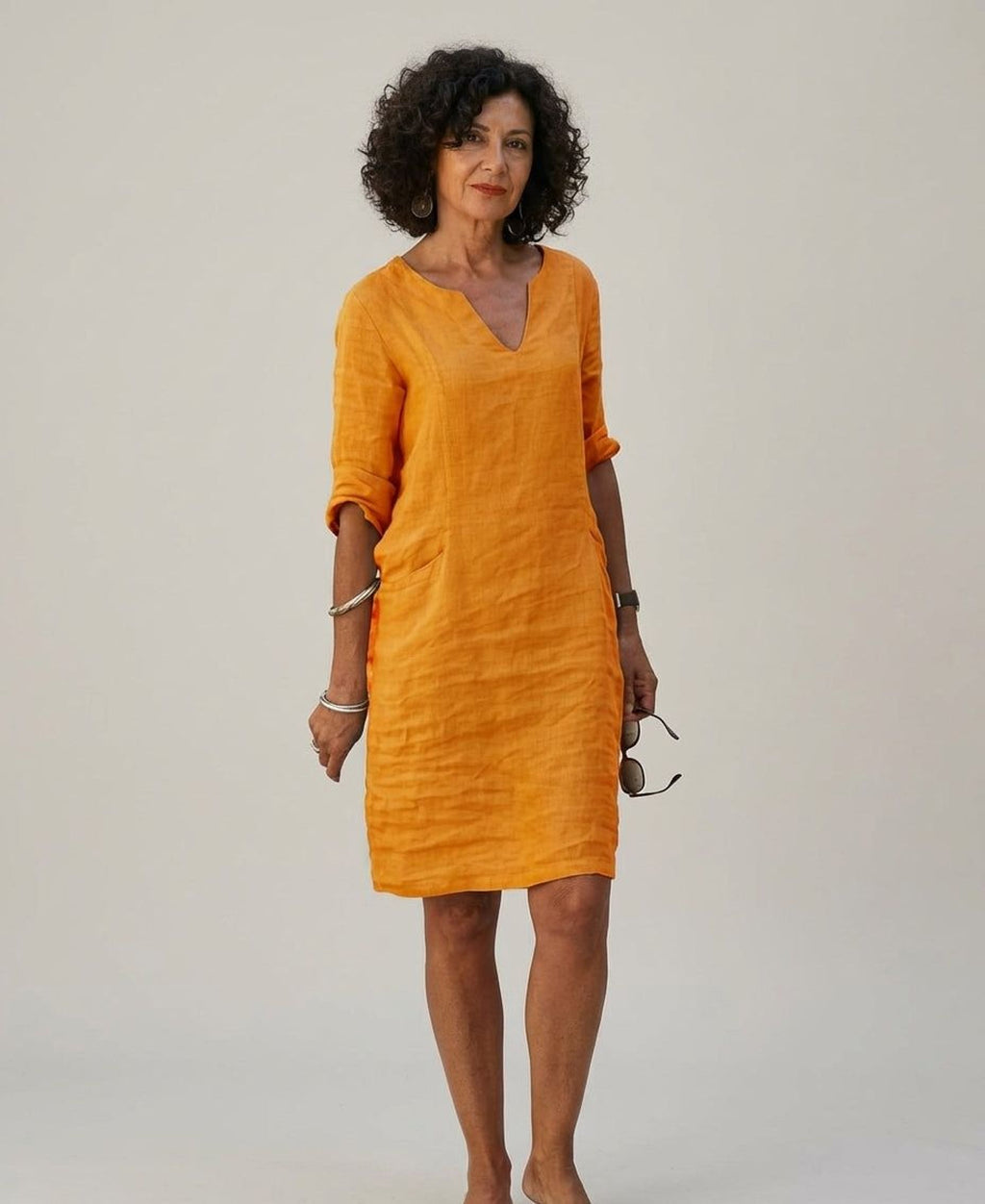 Céleste Faye | Women's Linen V-Neck Casual Dress