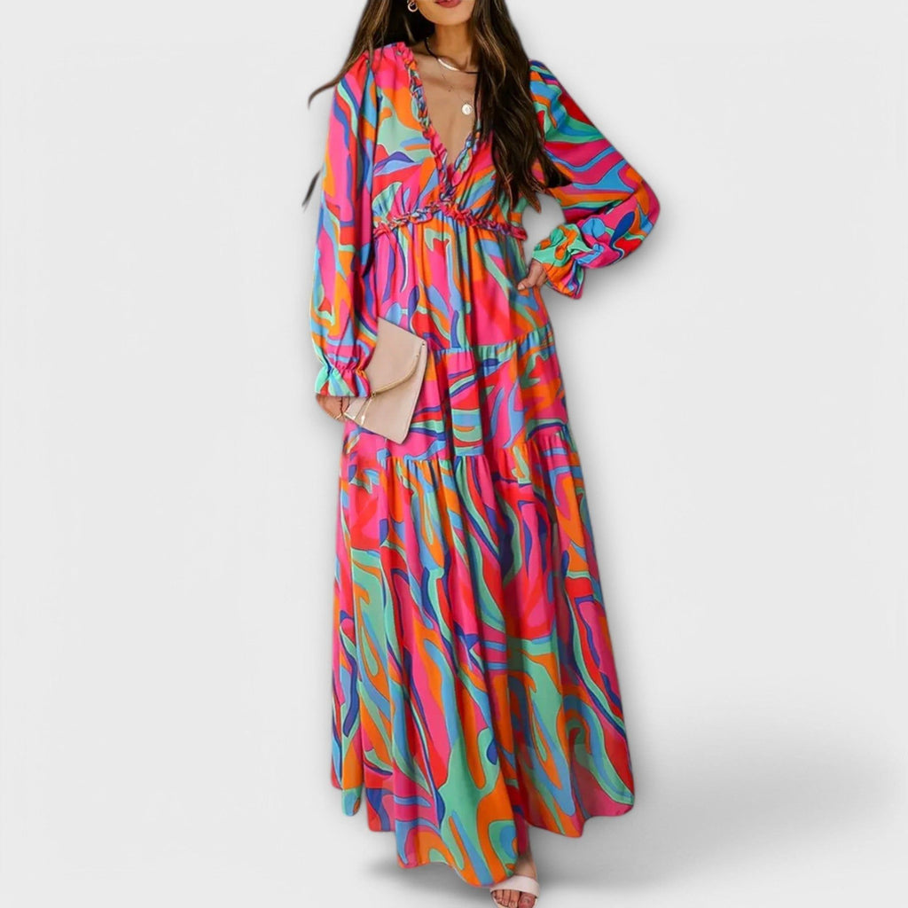 Elara Voss | Women's Pleated Floral Maxi Dress