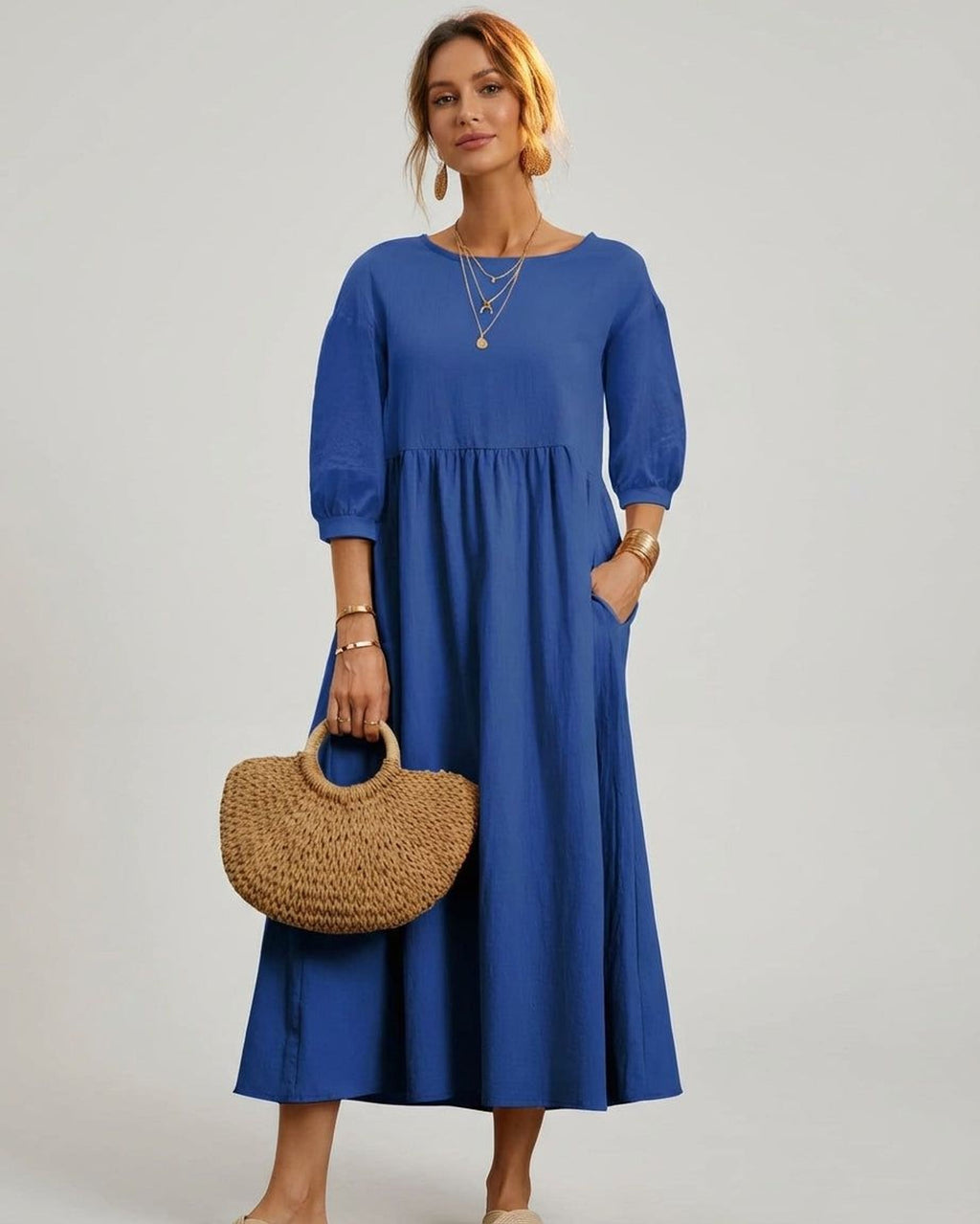 Elodie Varn | Women's Cotton Linen Midi Dress