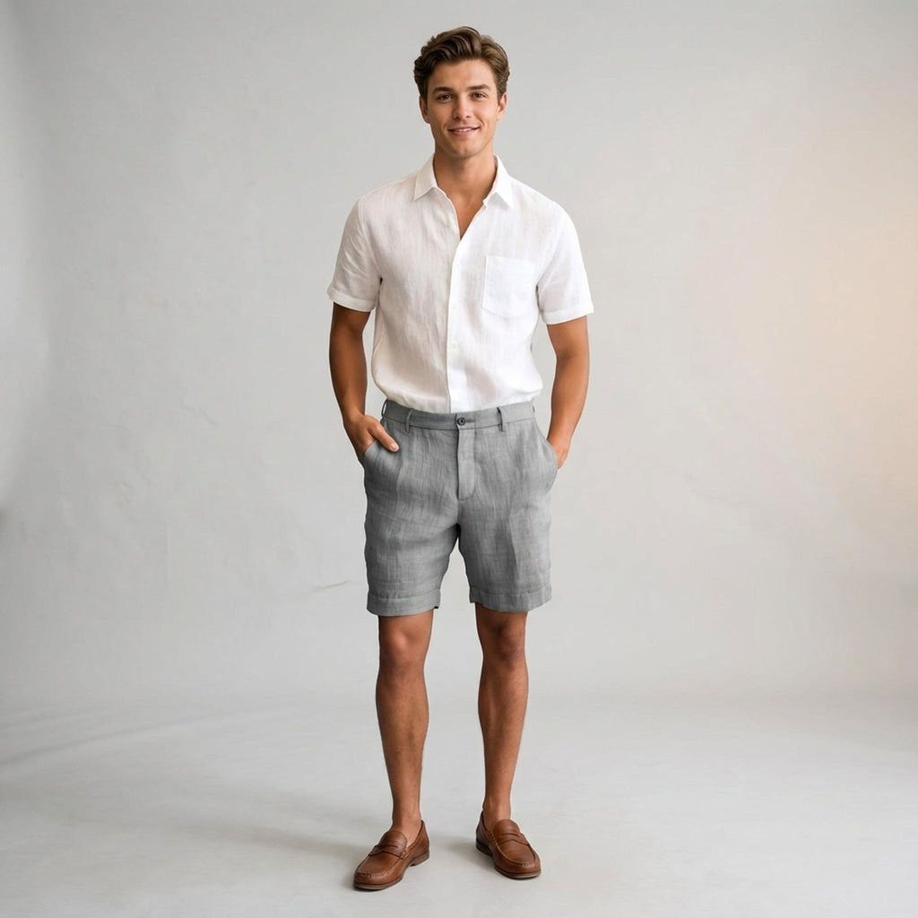 Luca Venn | Men's Relaxed Fit Linen Shorts Khaki