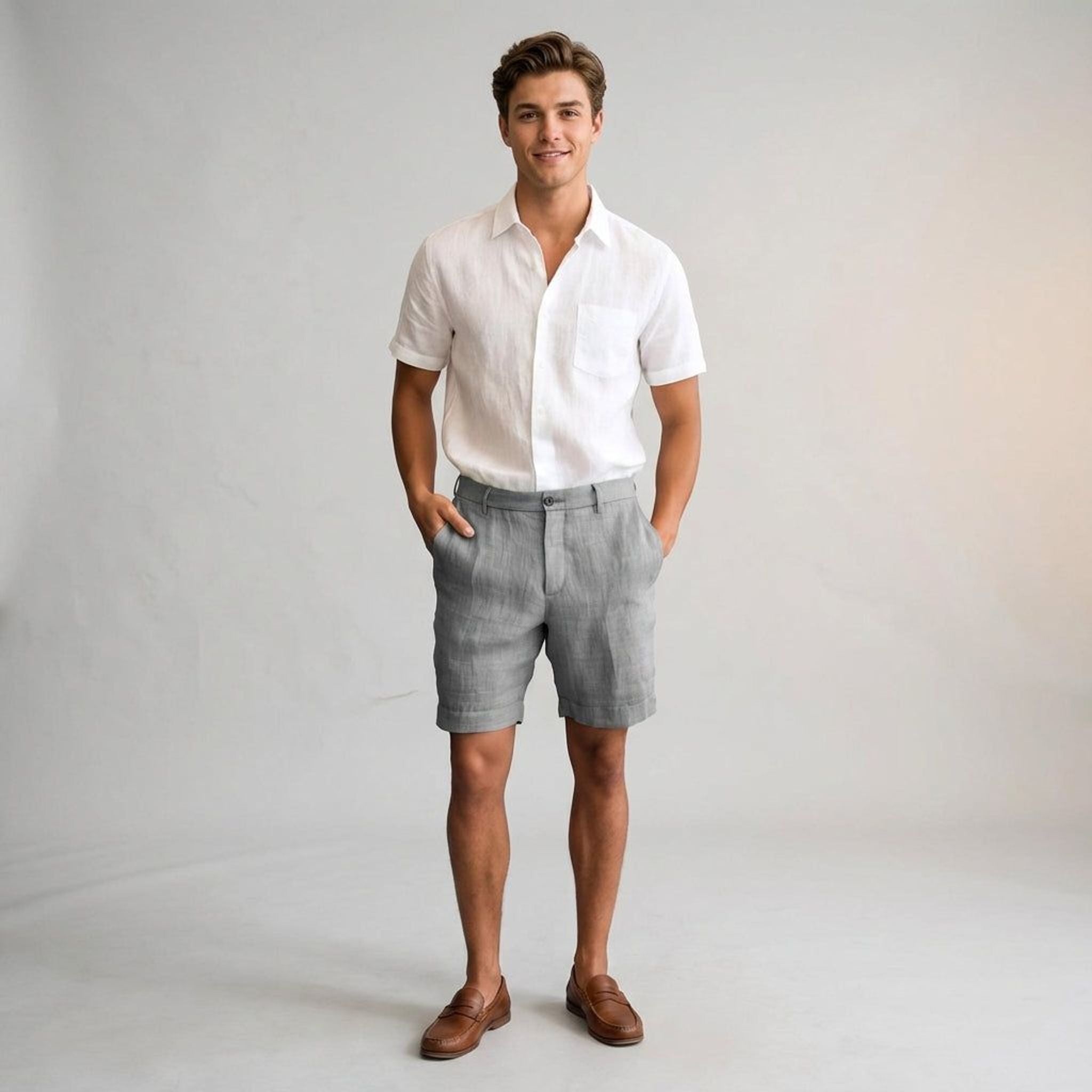 Luca Venn | Men's Relaxed Fit Linen Shorts Khaki
