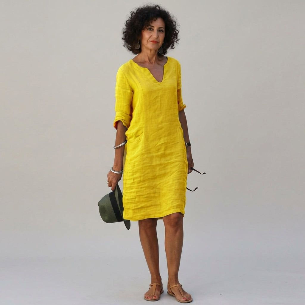 Céleste Faye | Women's Linen V-Neck Casual Dress