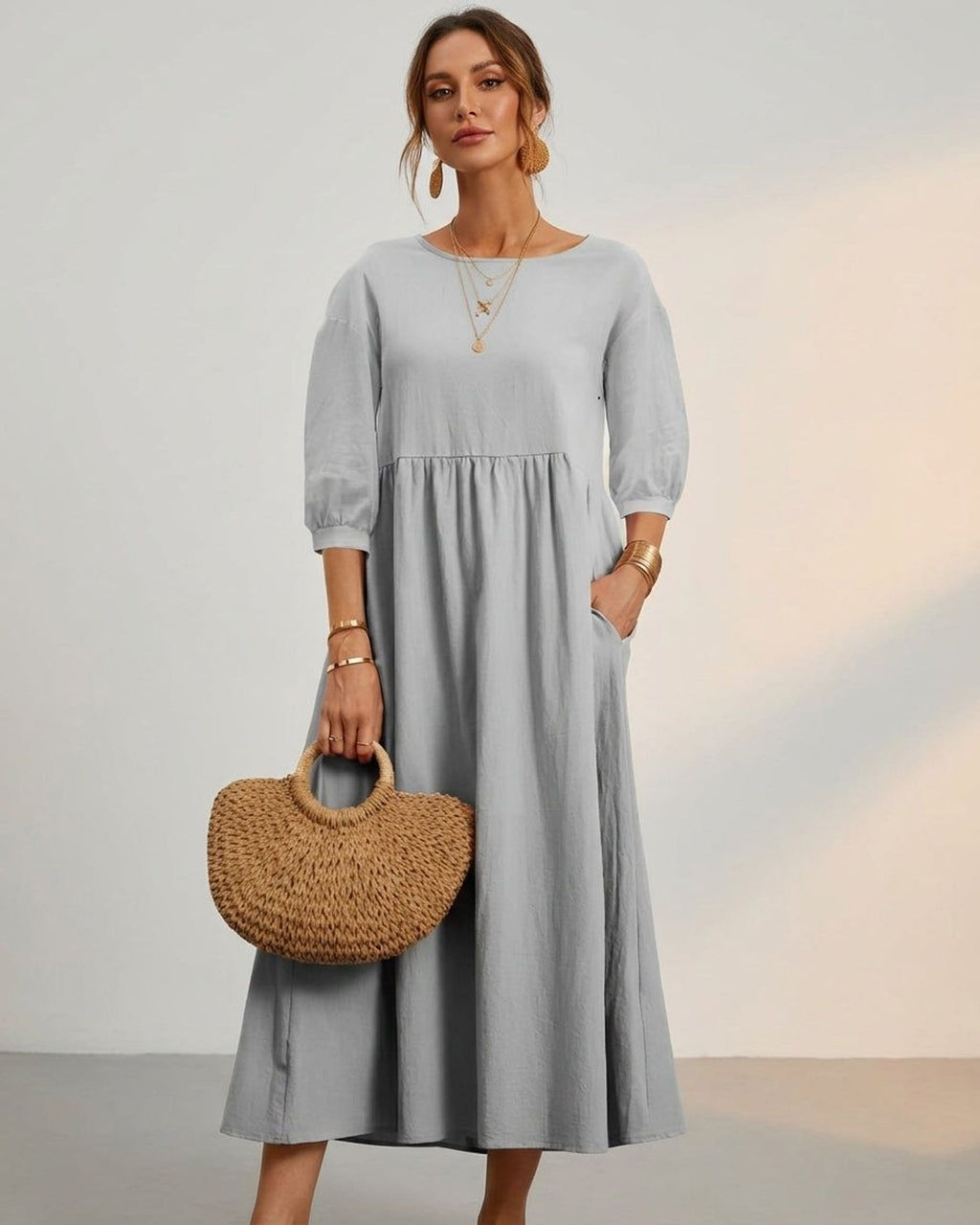 Elodie Varn | Women's Cotton Linen Midi Dress