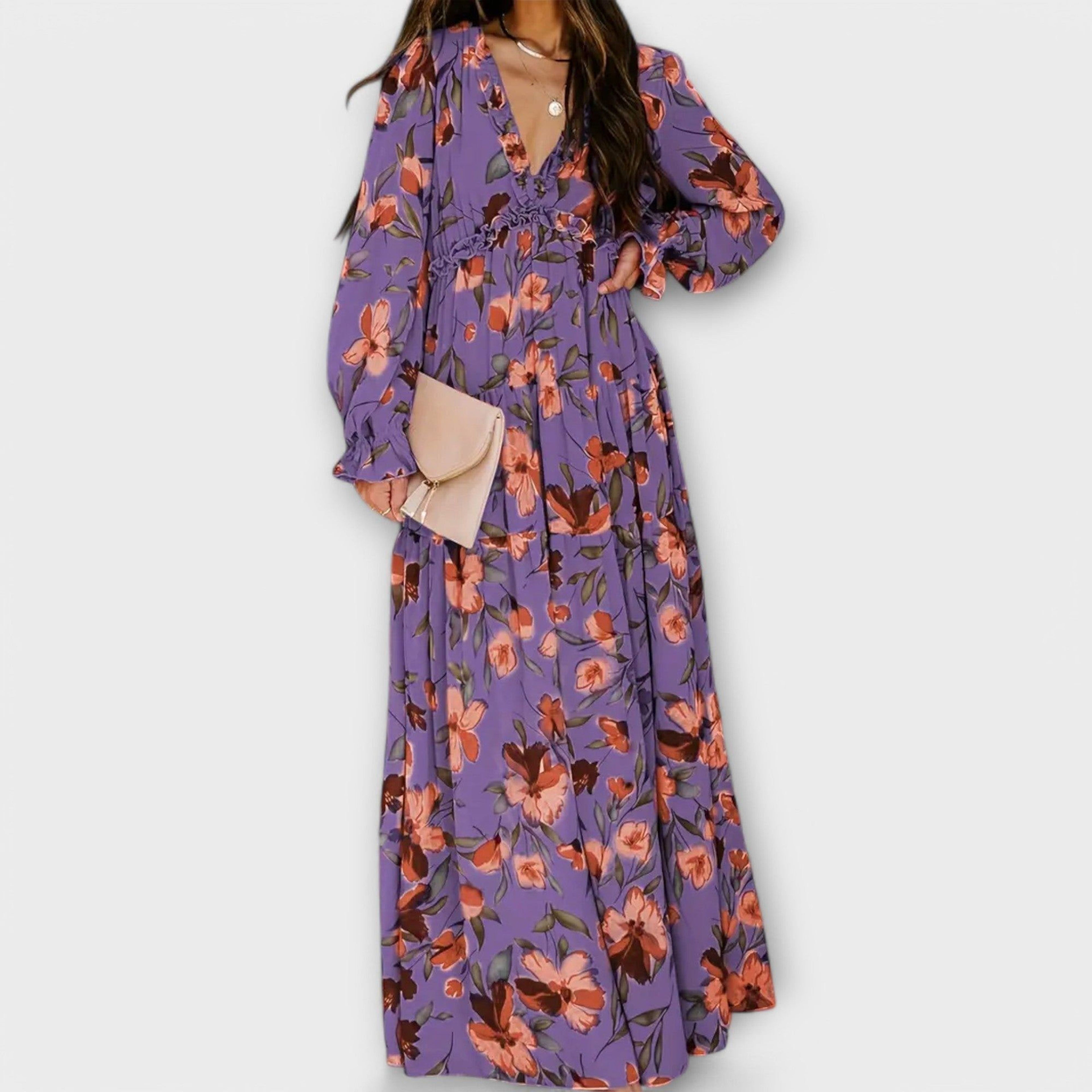 Elara Voss | Women's Pleated Floral Maxi Dress